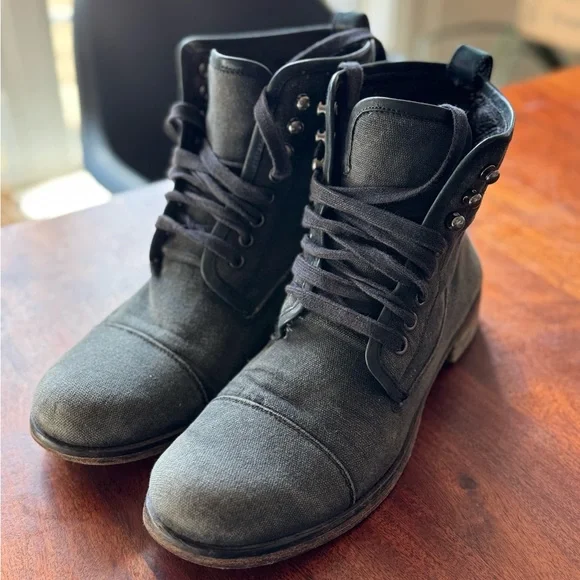 John Varvatos Boots Mens sz 8 Fleetwood Canvas Leather Black  display picture 1